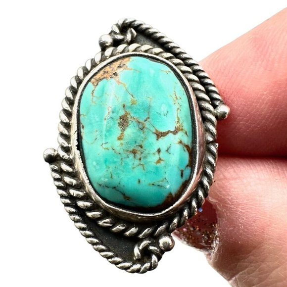 Native American Womens Ring Sterling Silver Blue Green Turquoise Size 5 - Picture 1 of 6